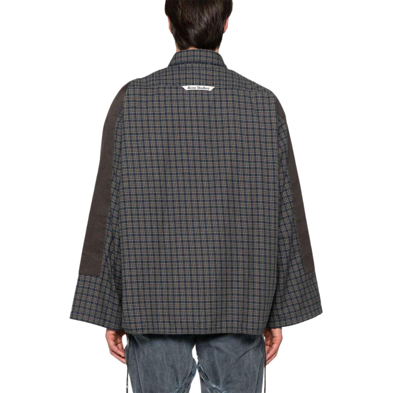 Lookbook Acne Studios Navy Flannel Patchwork Plaid Button-Up Unisex Shirt. BB0594-BG9