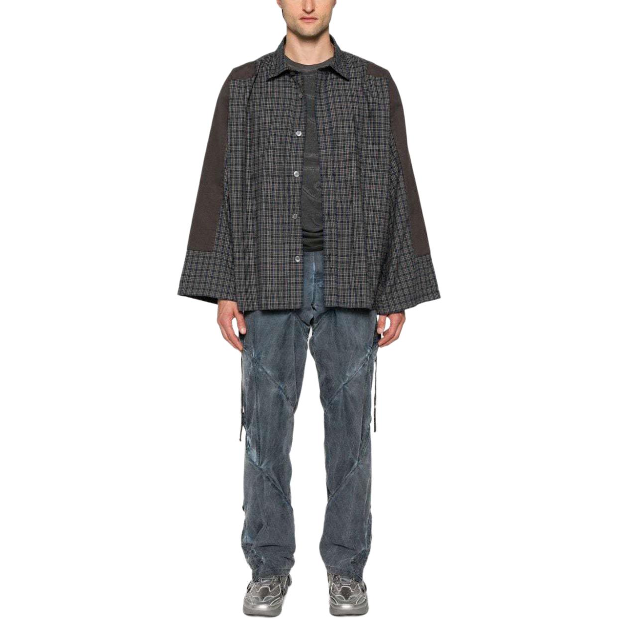 Shop Acne Studios Navy Flannel Patchwork Plaid Button-Up Unisex Shirt. BB0594-BG9