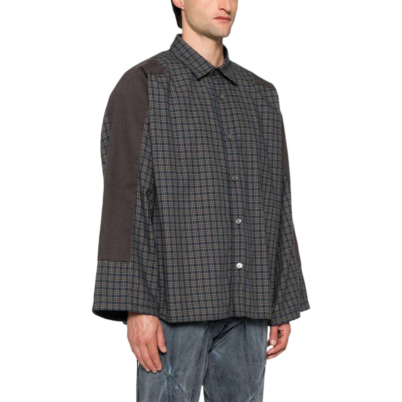 Purchase Acne Studios Navy Flannel Patchwork Plaid Button-Up Unisex Shirt. BB0594-BG9