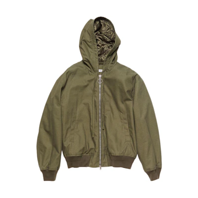 Acne Studios Olive Green Checkered Drawstring Hoodie Zip Jacket B90754-AB7