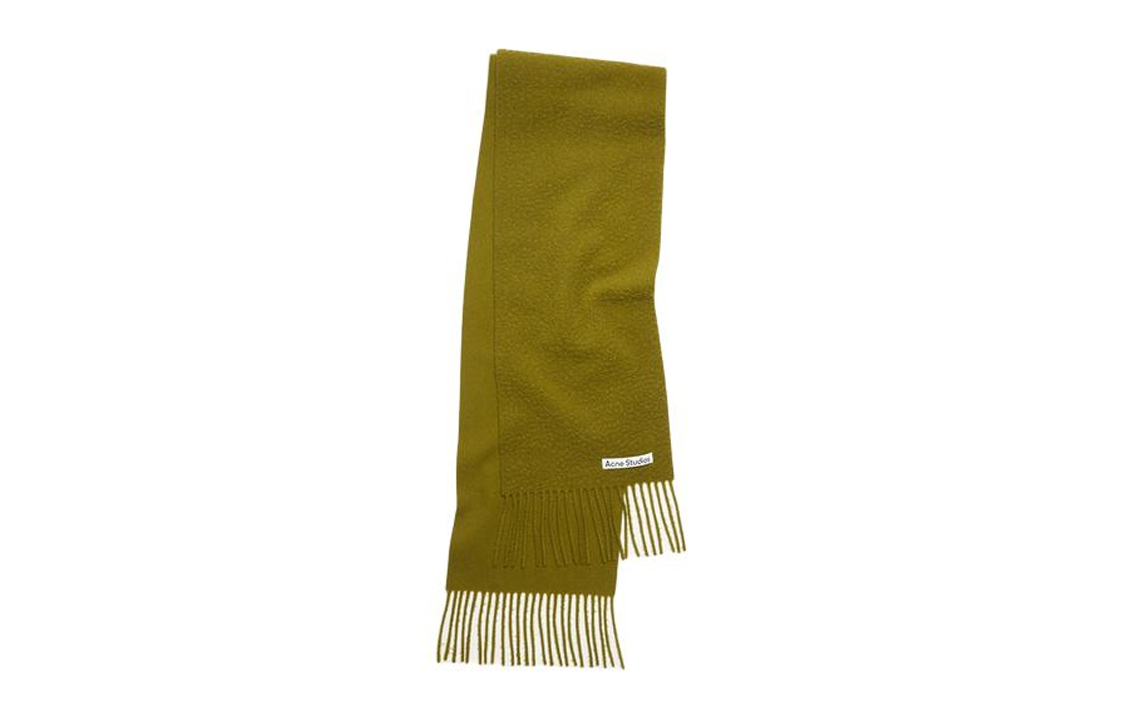 Acne Studios Olive Green Solid Logo Wool Scarf Unisex Couples Style. CA0283-AB71