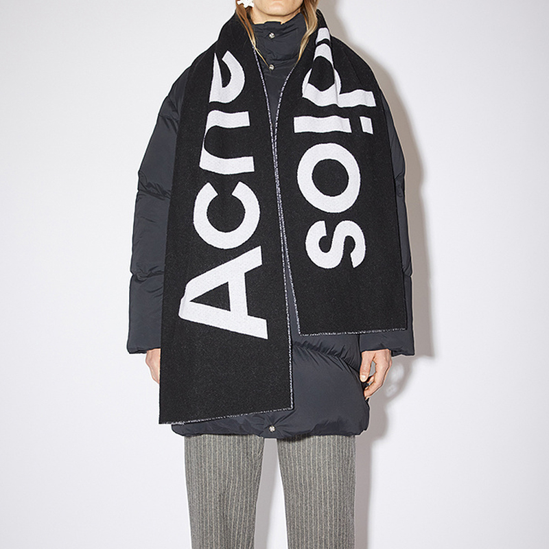 Acne Studios Oversized Logo Jacquard Scarf Shawl Unisex Black White 38x200cm CA0154-J83 圖 3