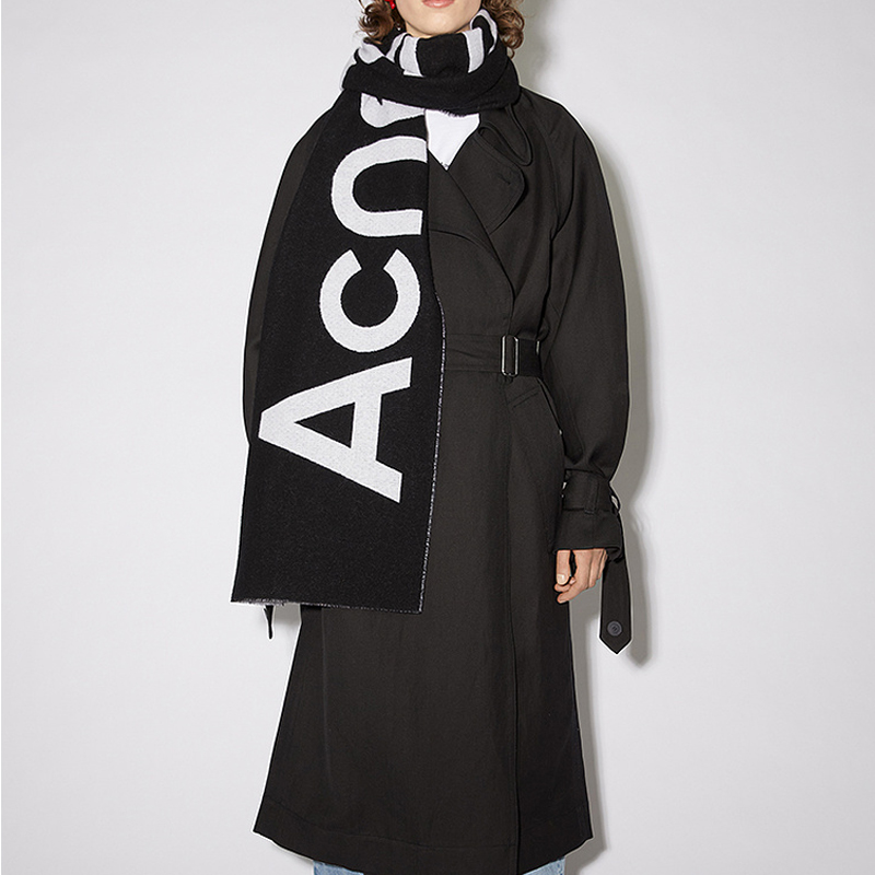 Acne Studios Oversized Logo Jacquard Scarf Shawl Unisex Black White 38x200cm CA0154-J83 圖 4