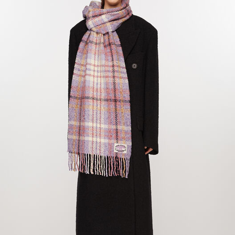 Acne Studios Pink Checkered Fringe Wool Scarf Unisex & Couple Style. CA0325-ADE 圖 3
