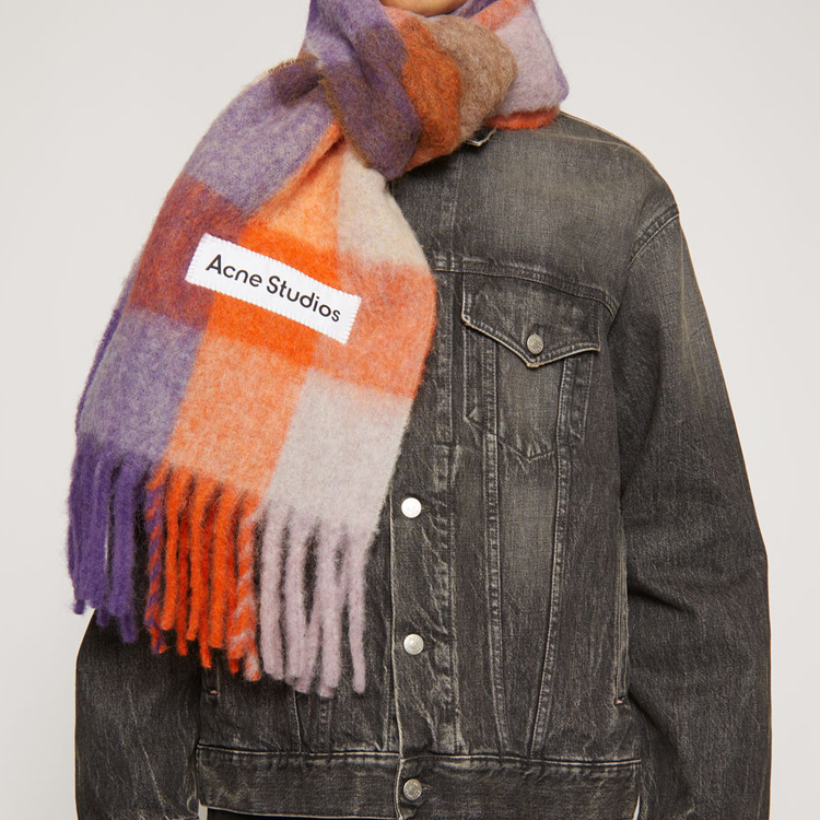 Acne Studios Plaid Alpaca Wool Scarf Unisex in Lilac/Orange/Brown CA0084-CKA 圖 4