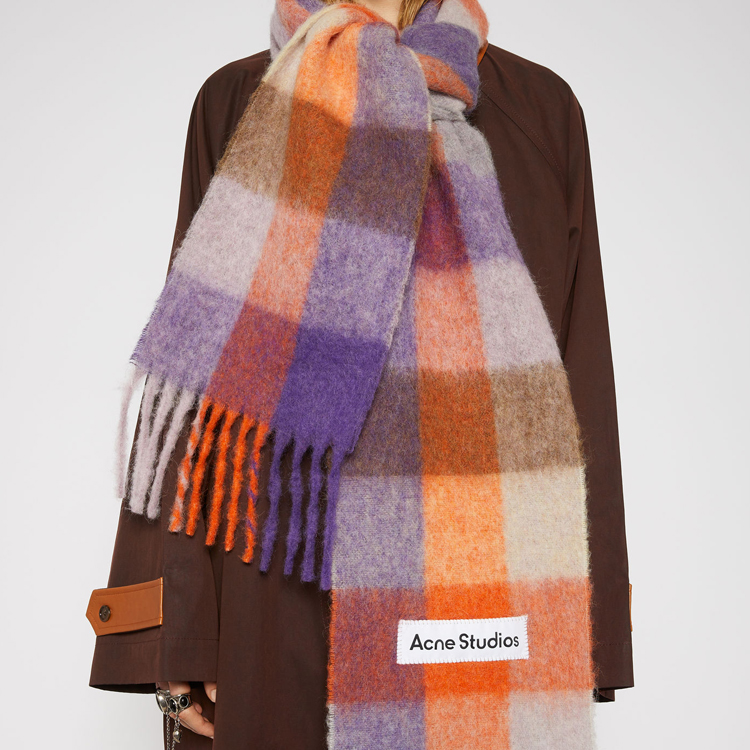 Acne Studios Plaid Alpaca Wool Scarf Unisex in Lilac/Orange/Brown CA0084-CKA 圖 5