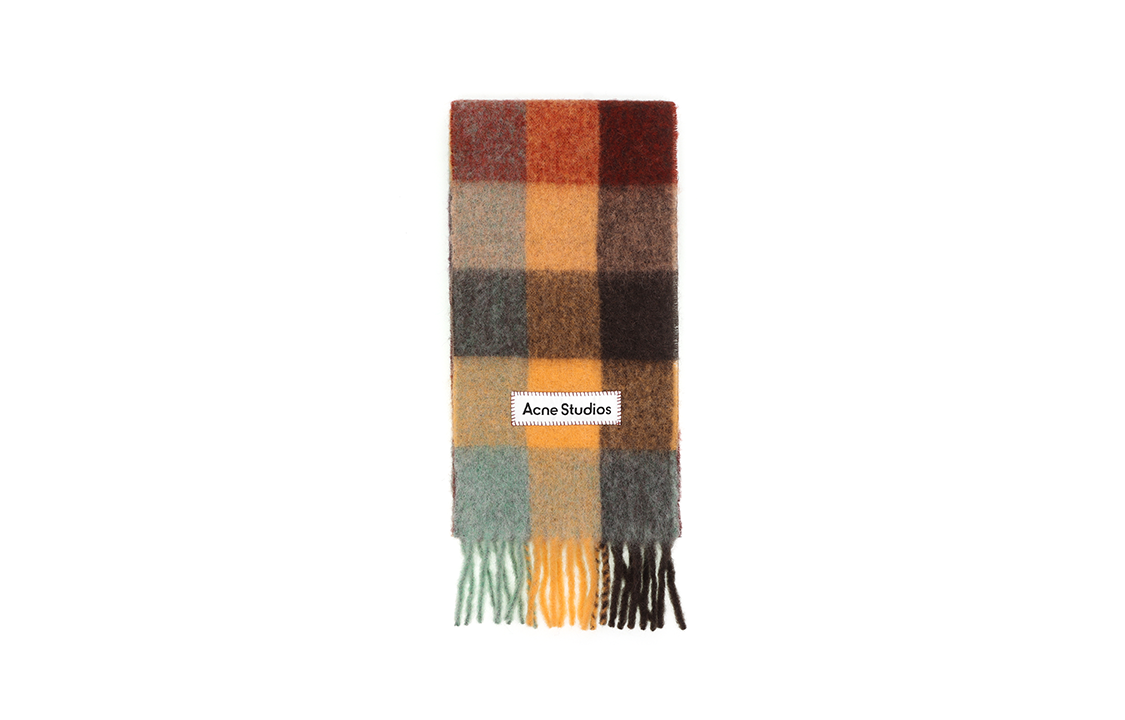 Acne Studios Plaid Pattern Wool Scarf Unisex Chestnut Brown/Yellow/Green CA0084-BO9 圖 2
