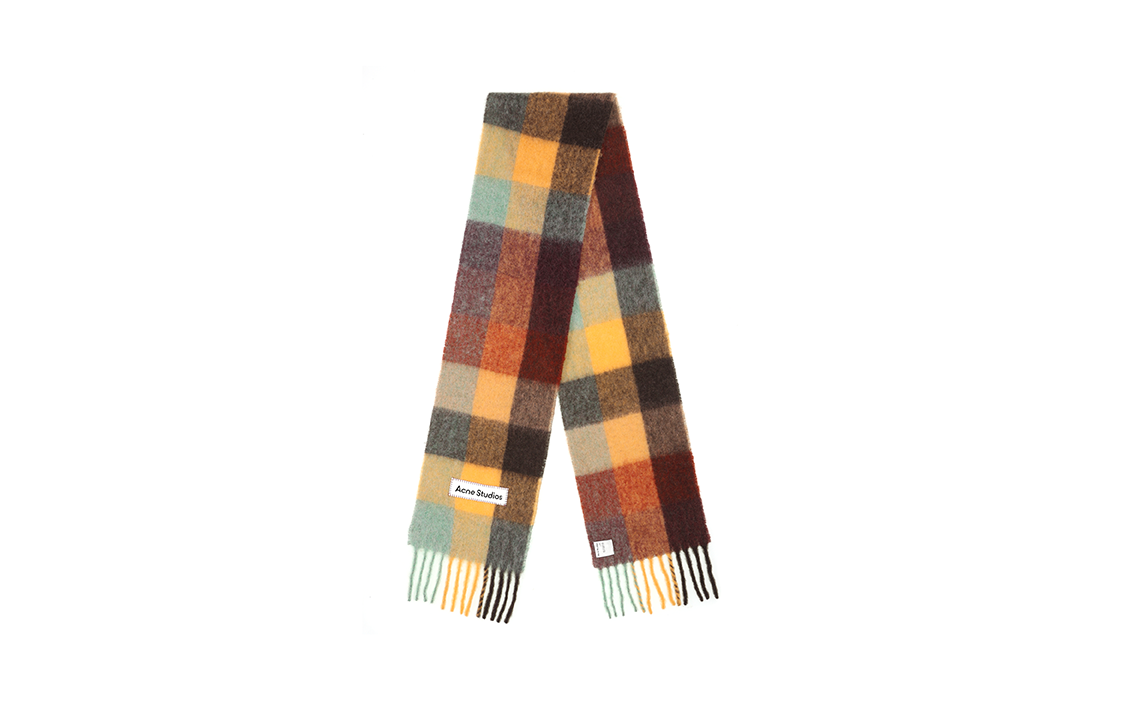 Acne Studios Plaid Pattern Wool Scarf Unisex Chestnut Brown/Yellow/Green CA0084-BO9 圖 3