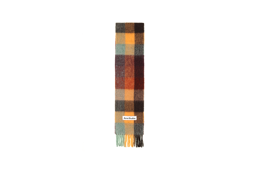 Acne Studios Plaid Pattern Wool Scarf Unisex Chestnut Brown/Yellow/Green CA0084-BO9 圖 4