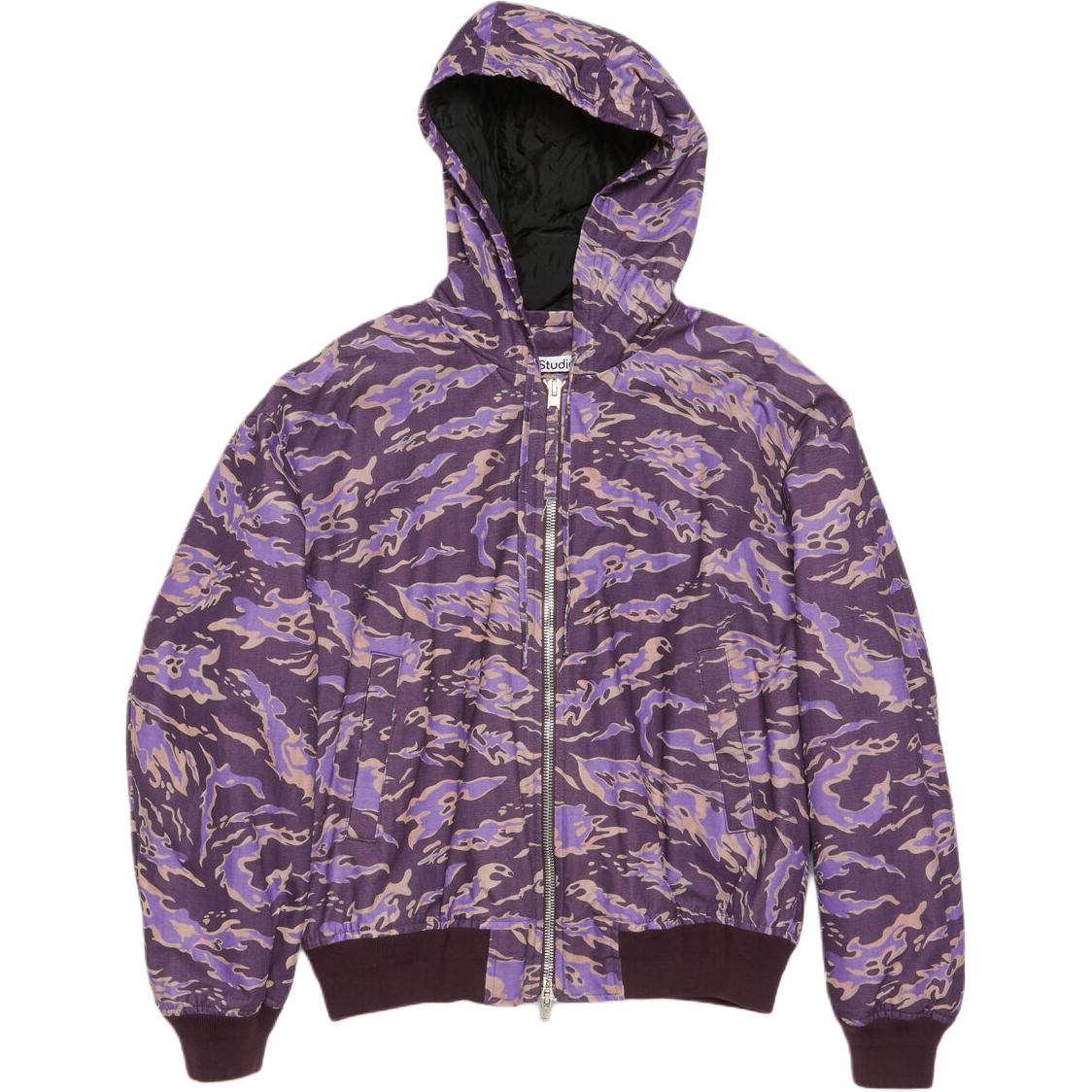 Acne Studios Purple Camo Print Loose Fit Zip-Up Hoodie Jacket B90774-DM6
