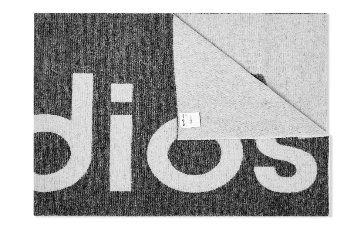 Acne Studios Recycled Wool Logo Print Black-Grey Knit Scarf Unisex CA0104-900 圖 2