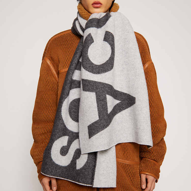 Acne Studios Recycled Wool Logo Print Black-Grey Knit Scarf Unisex CA0104-900 圖 4