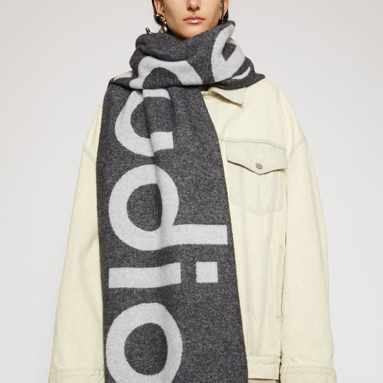 Acne Studios Recycled Wool Logo Print Black-Grey Knit Scarf Unisex CA0104-900 圖 5