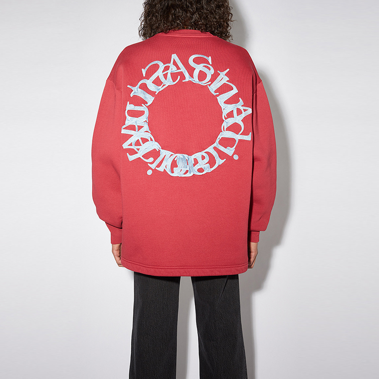 Shop Acne Studios Red Crewneck Logo Pullover Sweatshirt Casual BI0130-479