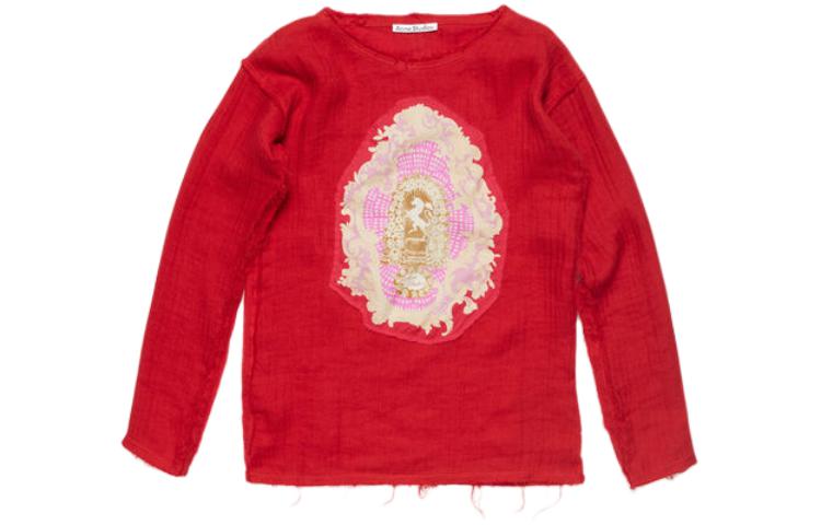 Order Acne Studios Merah Sweatshirt Lengan Panjang Unisex Tepi Kasar Distressed. BB0569-ACK