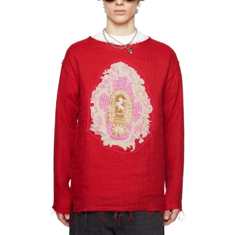 Lookbook Acne Studios Merah Sweatshirt Lengan Panjang Unisex Tepi Kasar Distressed. BB0569-ACK