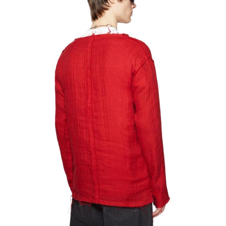 Shop Acne Studios Merah Sweatshirt Lengan Panjang Unisex Tepi Kasar Distressed. BB0569-ACK