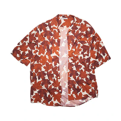 Acne Studios Rust Orange Maple Leaf Print Short Sleeve Shirt BB0397-ABY