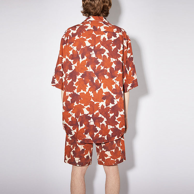 Shop Acne Studios 鏽橘色楓葉印花短袖襯衫 BB0397-ABY