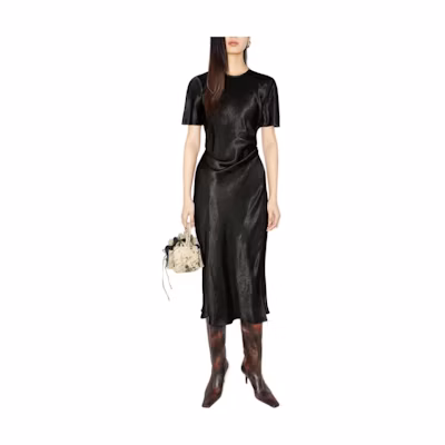 Acne Studios Slim Fit Solid Color Crew Neck Short Sleeve Dress Black A20585-900