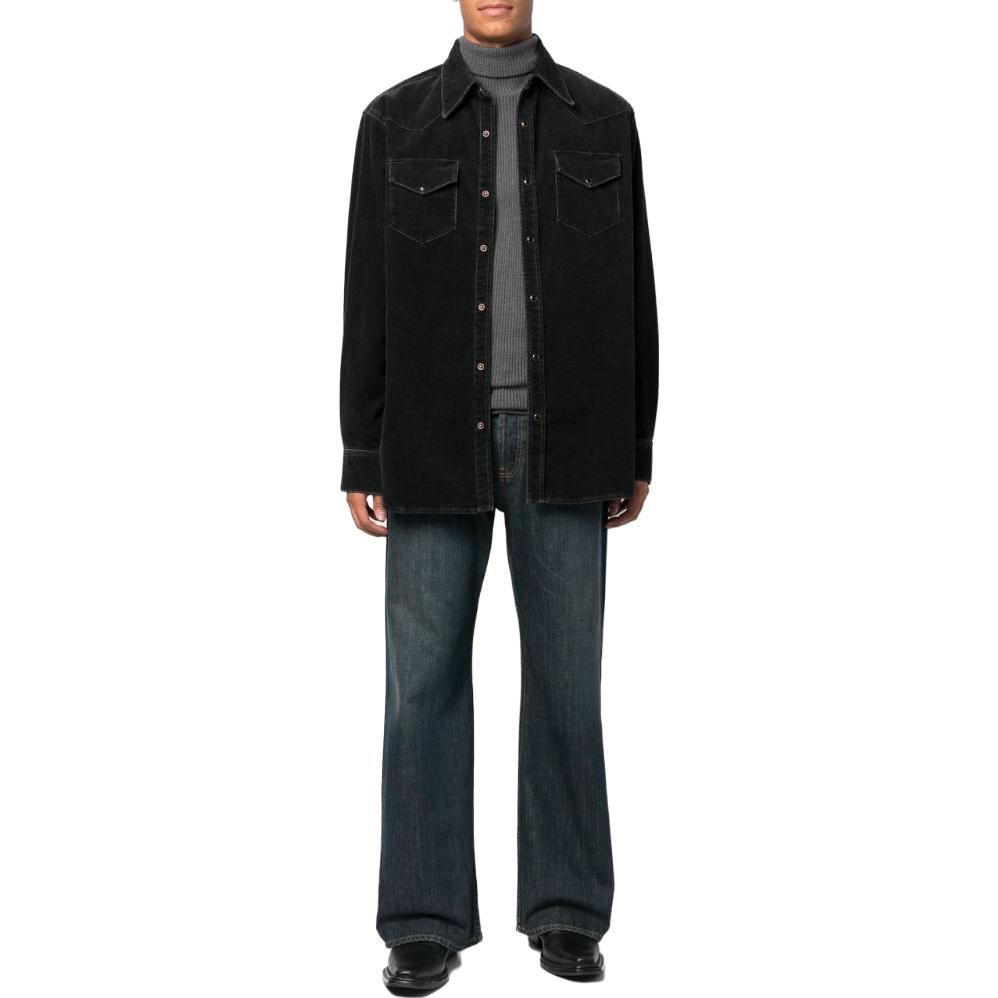 Lookbook Acne Studios Solid Black Denim Long Sleeve Shirt BB0463-BLACK