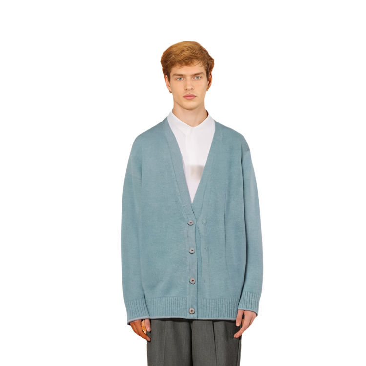 Shop Acne Studios Kardigan Kemas Butang Mineral Blue. B60277-AAO