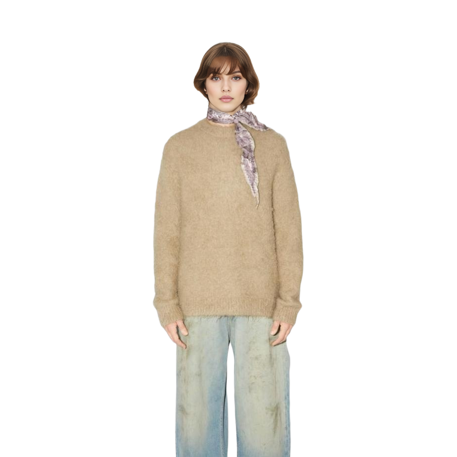 Lookbook Acne Studios Solid Color Fuzzy Crewneck Loose Fit Sweater Coklat. B60279-CQL
