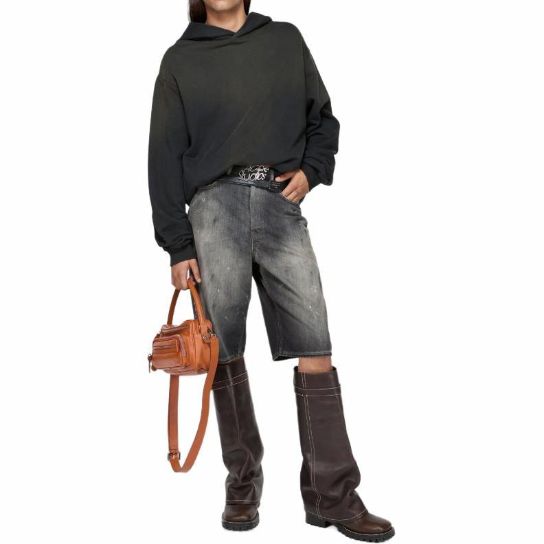 Shop Acne Studios Splatter Washed Buttoned Denim Shorts Black . BE0173-900