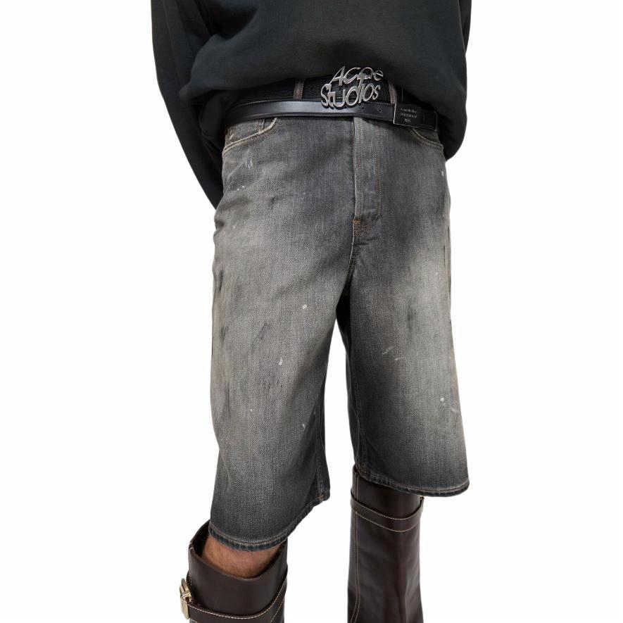 Details for Acne Studios Splatter Washed Buttoned Denim Shorts Black . BE0173-900