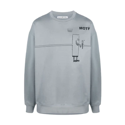 Acne Studios SS21 Cartoon Print Crewneck Long-Sleeve Sweatshirt Men Grey BI0113