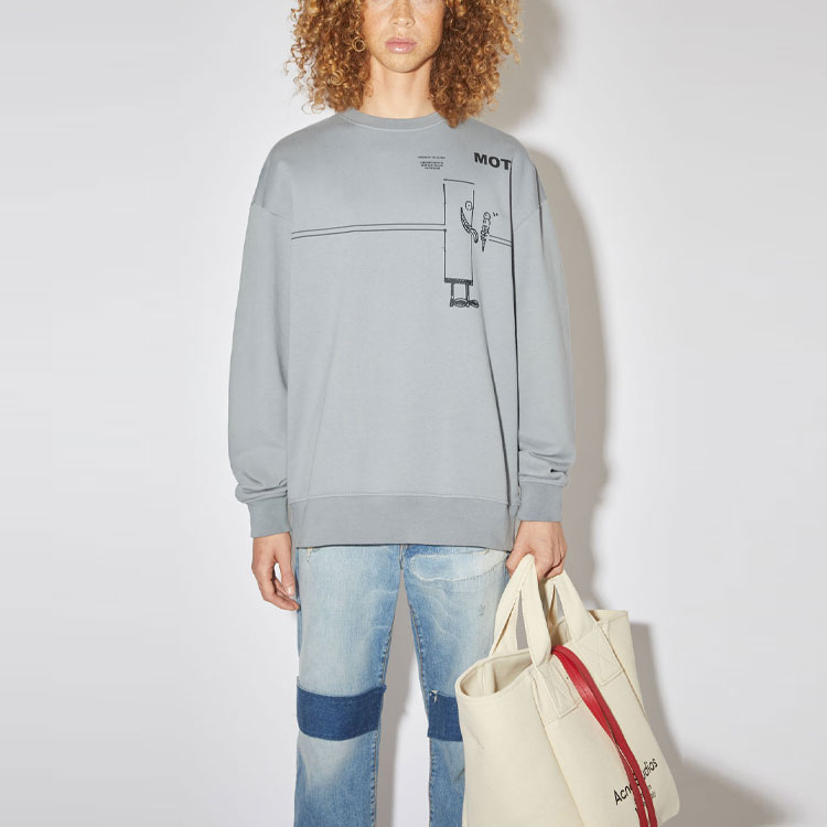 Lookbook Acne Studios SS21 Cartoon Print Crewneck Long-Sleeve Sweatshirt Men Grey BI0113