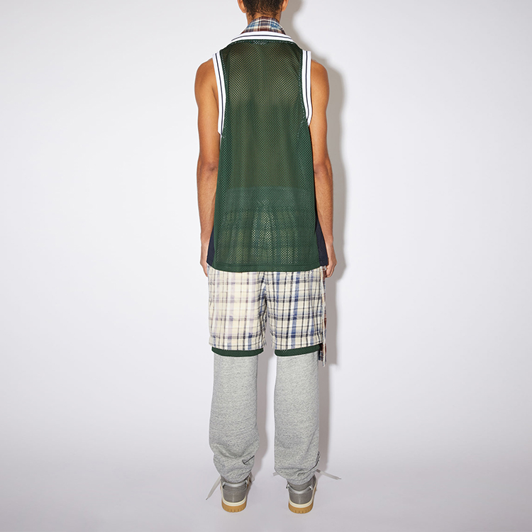 Shop 아크네 스튜디오 SS21 페이스 자수 민소매 메쉬 농구 저지 그린 유니섹스 CL0114-AAZ101