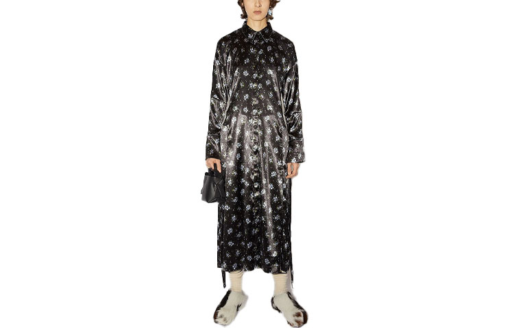 Acne Studios SS21 Printed Long Sleeve Belted Shirt Dress Black A20322-AHJ