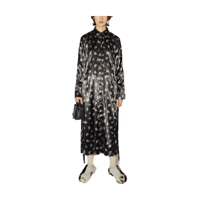 Acne Studios SS21 Printed Long Sleeve Belted Shirt Dress Black A20322-AHJ