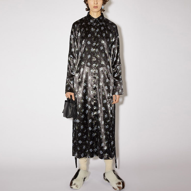 Lookbook Acne Studios SS21 印花長袖腰帶襯衫洋裝 黑色 A20322-AHJ