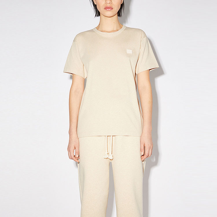 Shop Acne Studios SS21笑脸棉质男女同款T恤 米色. 25E173-633