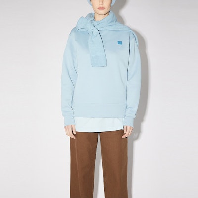 Acne Studios SS21 Smiley Face Crewneck Oversized Sweatshirt Unisex Light Blue CI0076-AQO Details for Acne Studios SS21 Smiley Face Crewneck Oversized Sweatshirt Unisex Light Blue CI0076-AQO