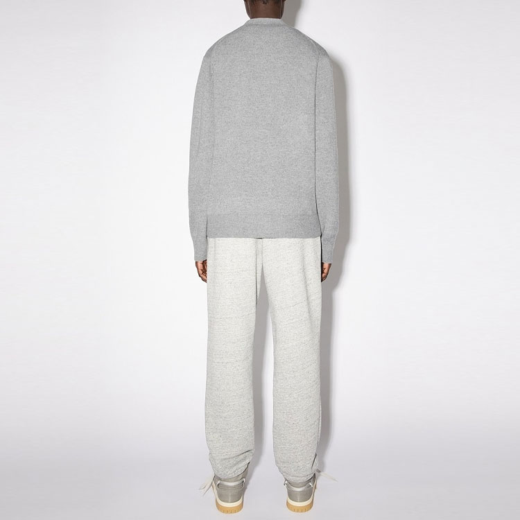 Shop Acne Studios SS21 Unisex Grey Wool V-Neck Face Long Sleeve Sweater. C60038-990