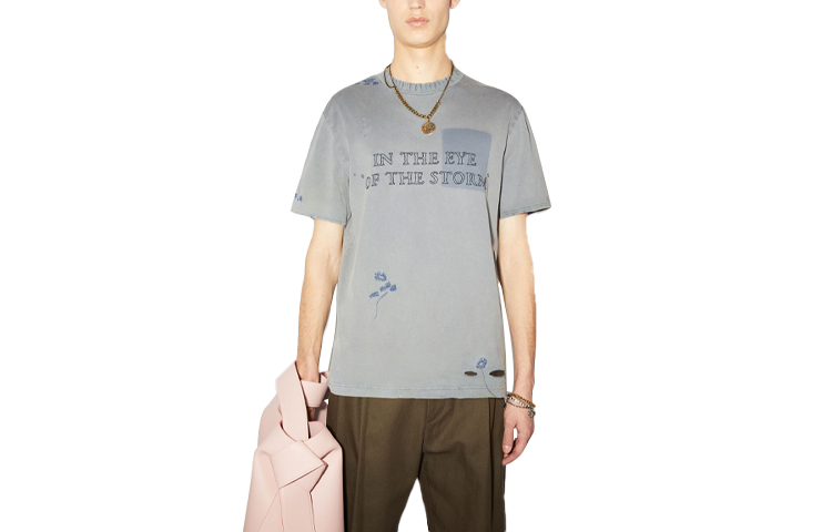 Order Acne Studios SS22 蓝色破洞刺绣标志圆领T恤。 BL0308-822