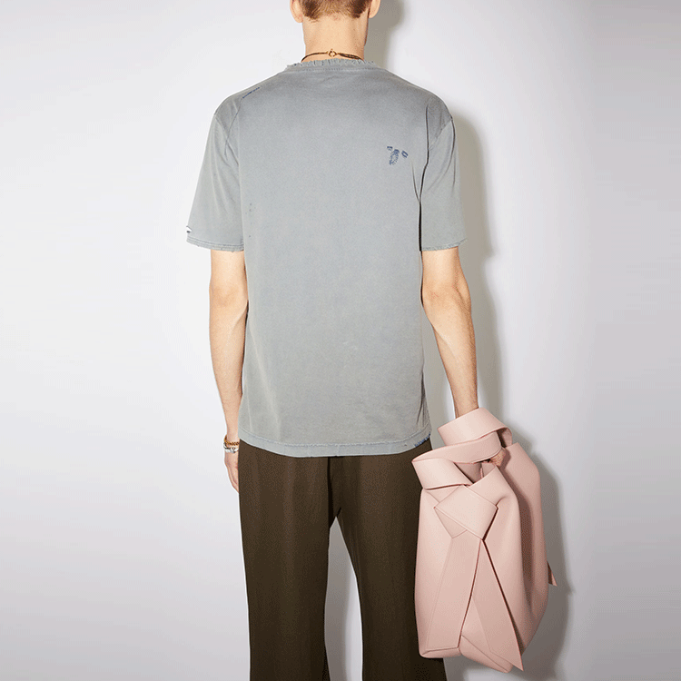 Purchase Acne Studios SS22 蓝色破洞刺绣标志圆领T恤。 BL0308-822