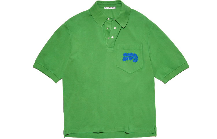 Acne Studios SS22  Green Polo Shirt with Logo Embroidery and Chest Pocket. BL0326-BDM