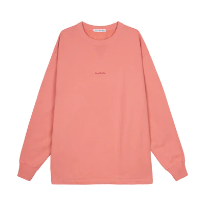 Acne Studios SS22 Logo Printed Pullover Sweatshirt Pink Orange. BI0138-AD2
