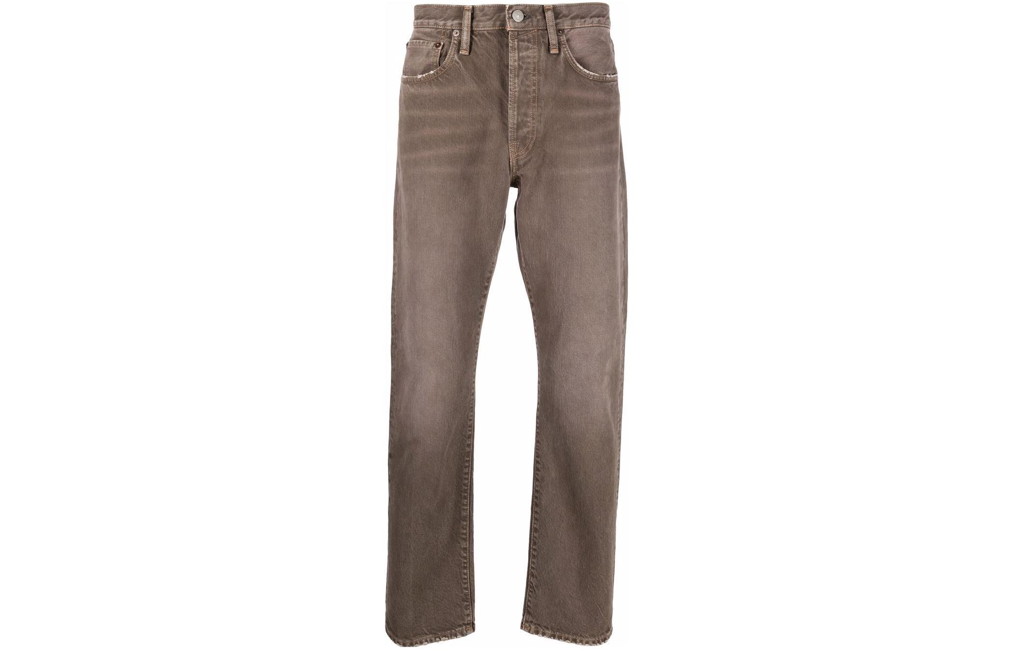 Acne Studios SS22 Beige Mid-Rise Straight-Leg Distressed Jeans B00267-AEK