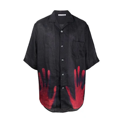 Acne Studios SS22 Black Short Sleeve Shirt with Double Hand Print BB0438-900