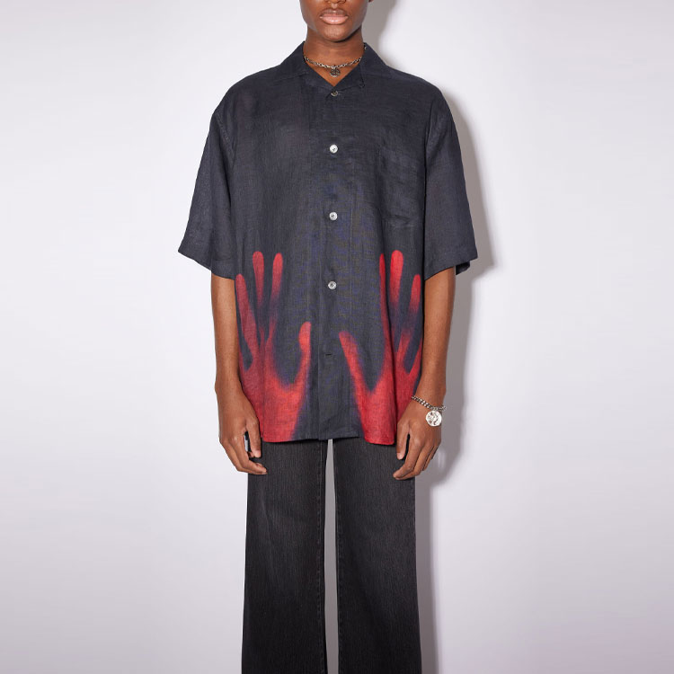 Lookbook Acne Studios SS22 黑色短袖襯衫 雙手印花設計 BB0438-900