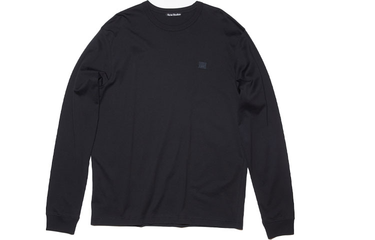 Acne Studios SS22 Black Unisex Crewneck Long Sleeve Tee with Face Logo Patch CL0115-900101