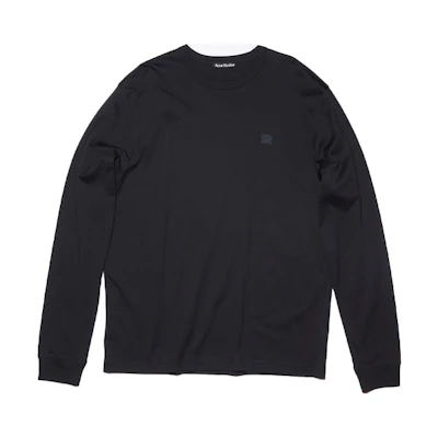 Acne Studios SS22 Black Unisex Crewneck Long Sleeve Tee with Face Logo Patch CL0115-900101