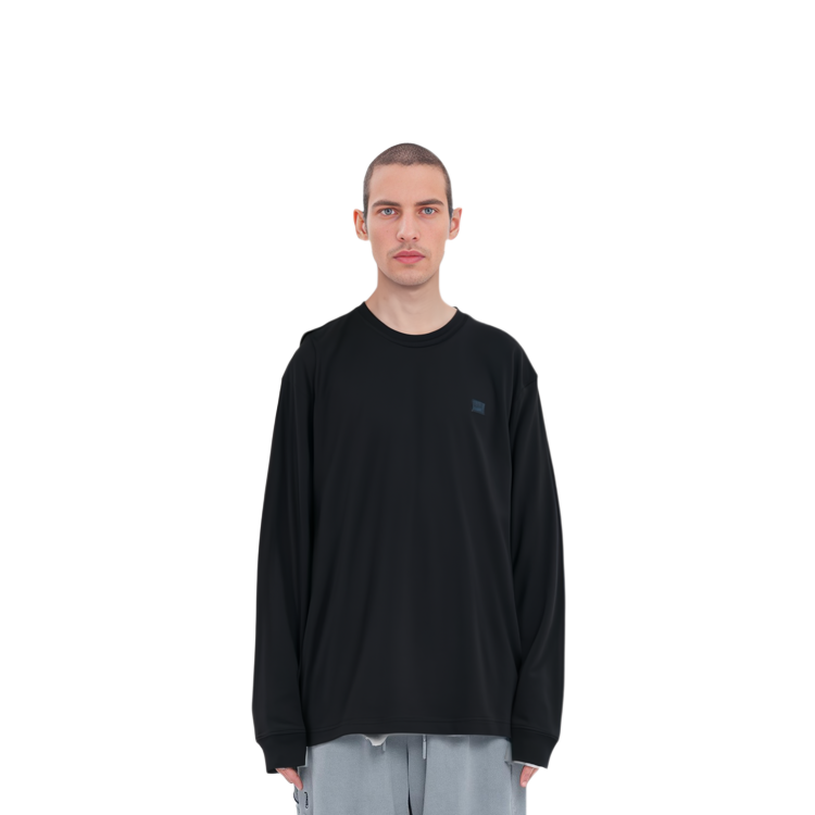 Details for Acne Studios SS22 Black Unisex Crewneck Long Sleeve Tee with Face Logo Patch CL0115-900101
