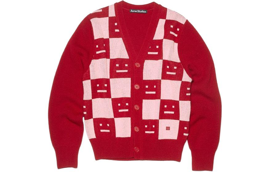 Acne Studios SS22 Checkered Logo Button-Up Knit Sweater Unisex Red C60059-CW6