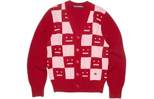 Acne Studios SS22 Checkered Logo Button-Up Knit Sweater Unisex Red C60059-CW6 Acne Studios SS22 Checkered Logo Button-Up Knit Sweater Unisex Red C60059-CW6